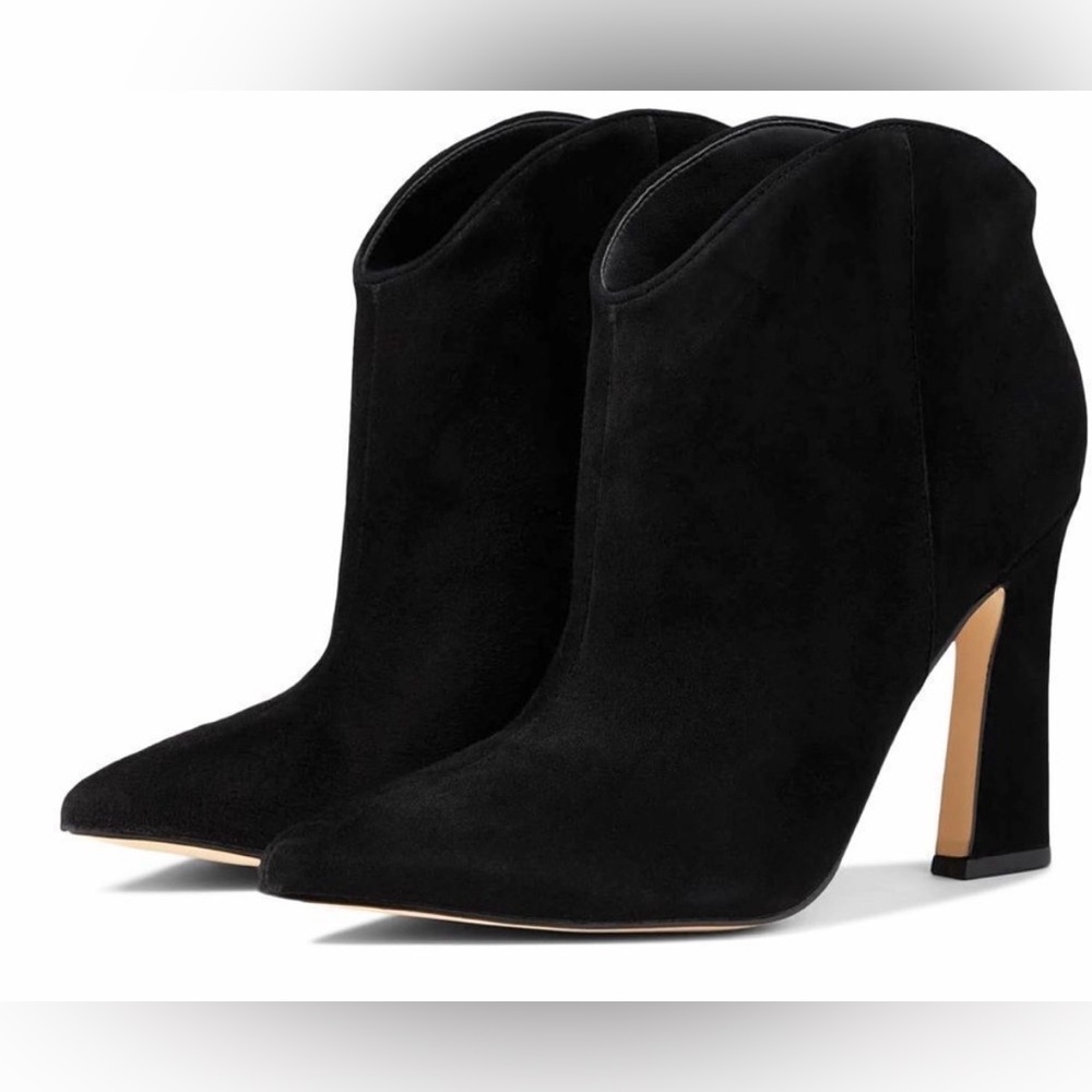 Marc Fisher LTD Masina Pointed Toe Black Suede Heeled Booties 5.5 Black Heels